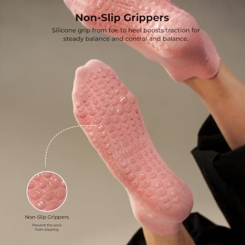 AMELLE Women's Grip Pilates Socks, 4 Pairs, Non Slip Yoga Socks — view 3