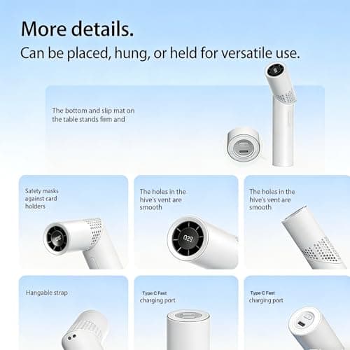 WZ Rechargeable Handheld Fan, 21700 Li-Ion Battery, USB-C, Portable Mini Fan for Travel Office & Home – Latest Lipstick Design Electric Desk Fan with Adjustable Height & Lanyard for Face Cooling — view 2
