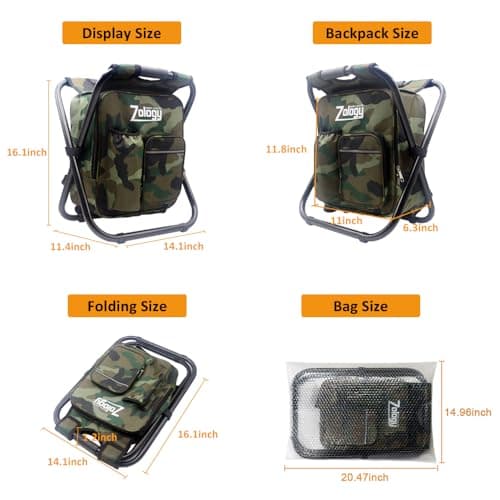 Zology Folding Camping Chair Stool Backpack with Cooler Insulated Picnic Bag, Camouflage Portable Hiking Seat Table Bag for Outdoor Indoor Fishing Travel Beach BBQ — view 3