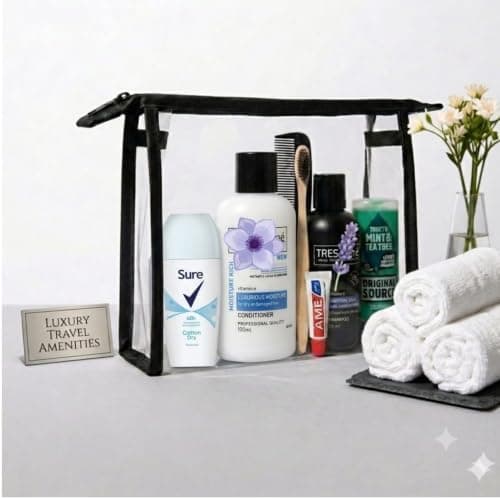 Women's Travel Toiletries Set with Clear Toiletry Bag – Travel Kit with Shampoo, Conditioner, Shower Gel, Anti-Perspirant, Dental Kit & Comb, Travel Essentials for Holidays, Overnight Stays — view 4