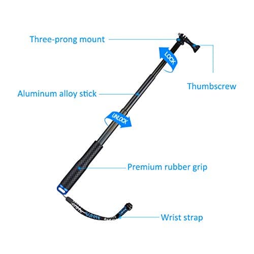 Homeet Extendable Action Camera Selfie Stick, 19" Sportcamera Selfie Stick Pole Waterproof Telescoping Pole Monopod for DJI OSMO, AKASO, SJCAM, YI, Victure, Qumox, Crosstour — view 3