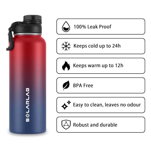 SOLARLAB Insulated Water Bottle 1.2 L Stainless Steel – Thermos Water Bottle – BPA Free – Perfect for Hot Drinks, Cold, Outdoors, Camping (1.2 L, Red+Bu Navy) — view 3