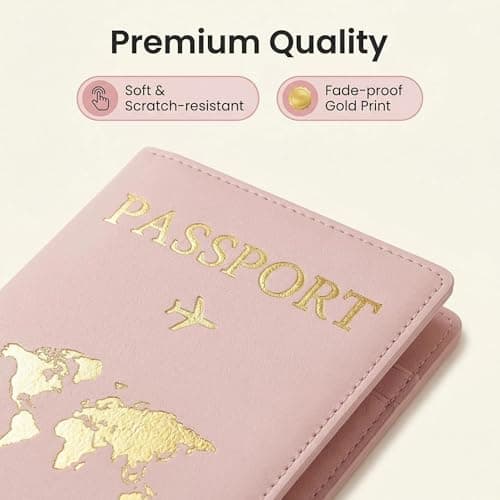SINJAETRQ Passport Holder Travel Wallet RFID Blocking, PU Leather Travel Document Organiser with Luggage Tag,Document Organiser, Holiday Travel Essentials for Men & Women (Pink) — view 4