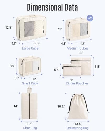 LIGHT FLIGHT 8pcs Packing Cubes, Travel Suitcases Organiser, Khaki — view 3