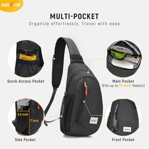 HALOVIE Anti Theft Sling Bag RFID Crossbody Bag Travel Sling Backpack Lightweight Shoulder Chest Bag for Hiking Walking — view 3