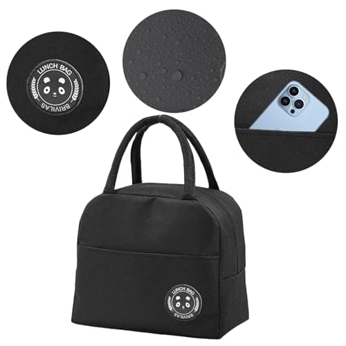 AYNKH Insulated Lunch Bag Container Tote Reusable Cooler Bags with Leak Proof Liner for Adults Kids Work School Picnic Travel (Black) — view 3