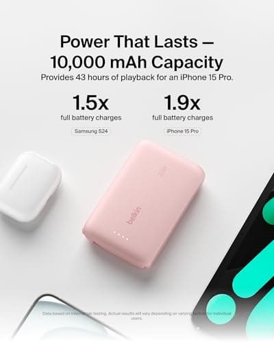 Belkin BoostCharge 10000mAh Power Bank with Integrated USB-C Cable - Pink — view 5
