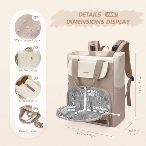 GOLF SUPAGS Diaper Bag Backpack with Portable Changing Pad 25L Baby Bag Insulated lunch box Backpack Fits 17.3" Laptop (Champagne & White) — view 6