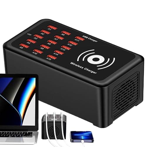 Multiport USB Charging Station – 15-Port Smart Charger Hub, 100W Supply | Wireless Dock for Phone, Laptop, Tablet, Earbuds, Home Office Desk, Compact Device Organizer, Portable Tech Accessory