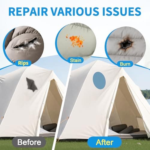 Skystuff 24PCS Self-Adhesive Nylon Repair Patches for Tent, Down Jacket, Clothing & Puffer Coat - Heavy Duty Waterproof Fabric Tape Repair Kit for Outdoor Gear, Sleeping Bag, Backpack, Sky Blue — view 2