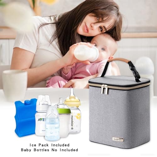 BABEYER Breastmilk Cooler Bag with Ice Pack, Insulated Baby Bottles Bag for 4 Baby Bottles(up to 120ml-270ml) for Daycare Travel Nursing Mom, Grey — view 6