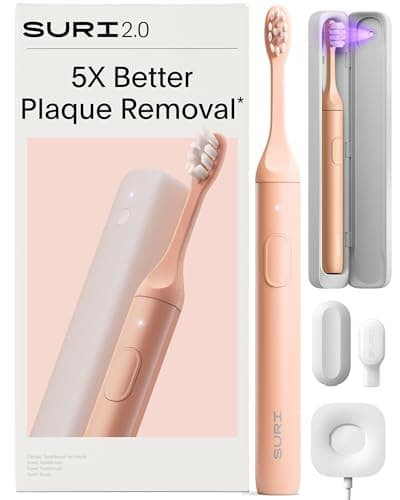 SURI Pro Sonic Electric Toothbrush | Over 4+ Weeks Battery | UV Cleaning Travel Case | Pressure Sensor | Aluminium Body | 2-Minute Timer | Plant-Based Head | Pink