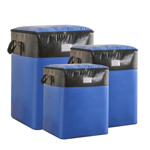 PolMinrs 3 Pack (180L/140L/104L) Moving Bags Extra Large Strong,Large Storage Bag with Zips for Clothes Moving Camping Garden Tools Moving Totes Holiday Decorations Storage(blue)