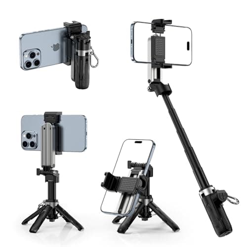 CloudValley PocketFlex Mini Tripod with Zoom Control, 3-in-1 Pocket Size Phone Holder Selfie Stick, Clamp Mount, Bluetooth Remote for iPhone/Android Vlog & Photo