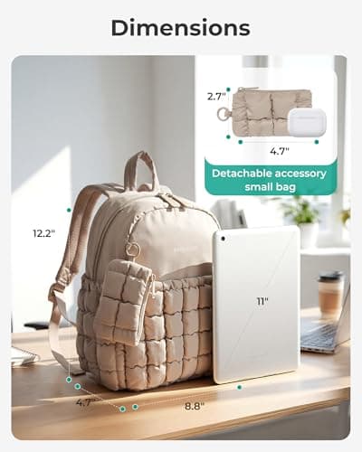bagsmart Mini Backpacks for Women, Puffy Checkered Quilted Small Backpack — view 2
