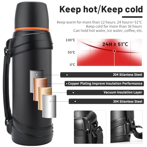 Olerd Large Flask - 2.5l Stainless Steel Insulated Bottle for Travel with BPA Free Cup - Oversized Vacuum Bottle — view 5
