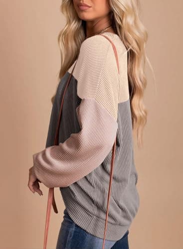 Daspkuwy Women Tops Crew Neck Colour Block Spring Womens Oversized Jumper Casual Loose Comfortable Long Jumpers for Women UK Size 22-24 Light Grey — view 2