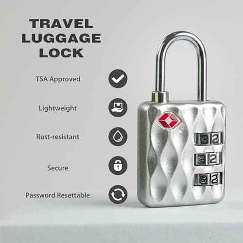 UP Security TSA-Approved Combination Padlock for Luggage & Travel - Durable, Resettable, Compact TSA Lock, Combo Lock for Suitcase, Cabinet, Gym Locker, Gun Case, Box (Silver+Silver) — view 4