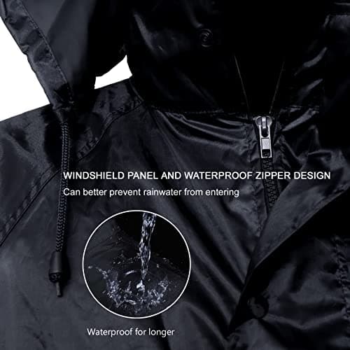 QUANYONG Rain Suit for Men Women, Lightweight Waterproof Rain Coat (Jacket + Trousers) Sets Windproof Hooded Rain Gear Work wear (Black, XL) — view 5