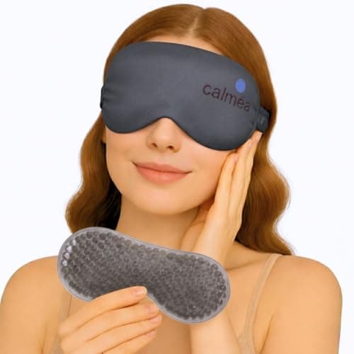 Calméa® Hot & Cold Weighted Silk Sleep Eye Mask with Adjustable Straps – 100% Mulberry Silk, Blackout & Steamer with Gel Bead Technology for Dry Puffy Eyes (Charcoal Grey, Adjustable Strap)