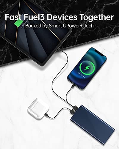 Power Bank 20000mAh, Super Quick Charge Portable Charger, USB C 3 Outputs [Alloy] Durable Battery Pack for iPhone 15 14 13 12 Huawei Samsung Galaxy Android iPads Tablet (Blue) — view 4