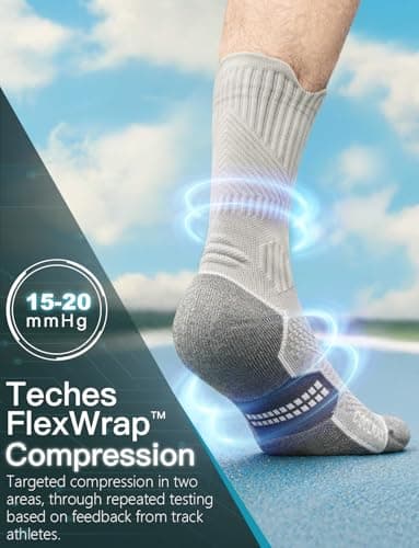 Juclise Compression Running Crew Socks Coolmax Bamboo Moisture Wicking Cushioned Anti-Blister Walking Hiking Tennis sports trainer gym golf support Charcoal Heather+steel Heather+dynamic Blue 8-12 — view 2