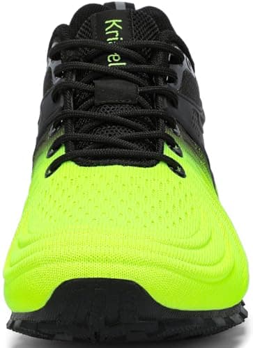 Kricely Mens Trail Running Shoes Breathable Lightweight Hiking Trekking Trainers Walking Shoes Fluorescent Yellow 12.5 — view 3