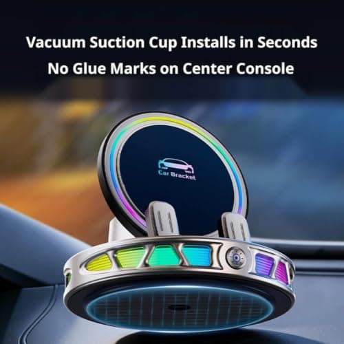 Electric Magnetic Wireless Charging Car Phone Mount with RGB Ambient Light,Auto Clamp 360° Rotation Strong Suction Cup Car Charger Holder,Universal Stable Vacuum Suction Phone Holder for Cars — view 6