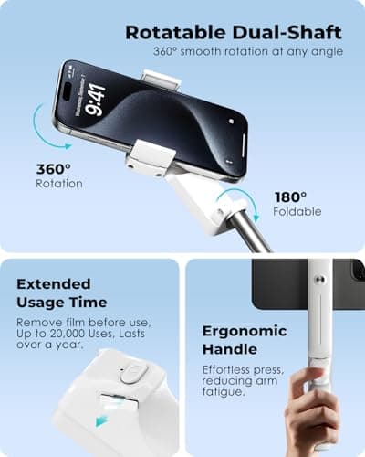 Viozon Selfie Stick, Compatible with 4-7" Phone, Phone Holder, Wireless Remote Control Button, Ergonomic Handle, Extendable up to 67cm, 3x4.8x12cm Mini Size, 110g Lightweight, Travel, Filming — view 5