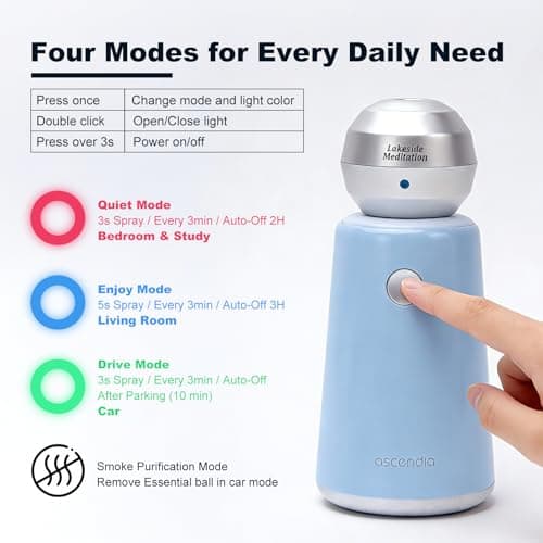 Ascendia Waterless Diffuser for Essential Oil for Home, Car, Blue — view 5
