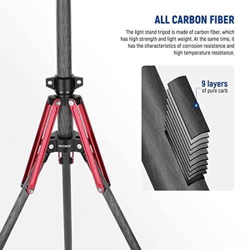 NEEWER Light Stand Carbon Fiber with 180° Reversible Legs, 1/4" to 3/8" Screw Adapter and Bag, 86.5"/220cm Portable Travel Tripod Stand for Outdoor Photography Speedlite Strobe Softbox, ST210R — view 2