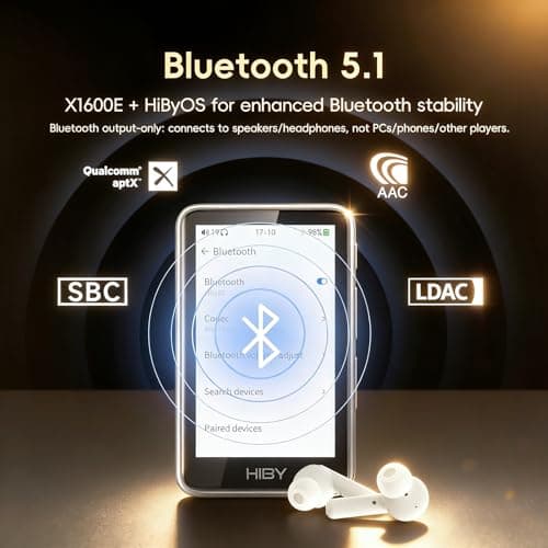HiBy Music R1 Bluetooth MP3 Player with Touchscreen, Hi-Res Audio & Wireless Dual Certified, Supports Tidal & Qobuz Streaming, LDAC, Expandable Storage up to 2TB, 15-Hour Playtime — view 4