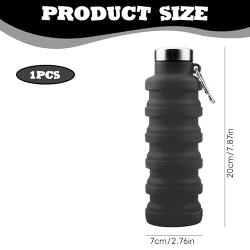 Hopzab 1 PCS Collapsible Water Bottle with Carabiner Silicone BPA Free Water Bottle Portable Outdoor Collapsible Accessories for Travel Gym Sports Hiking Climbing Camping Hiking (Grey) — view 2
