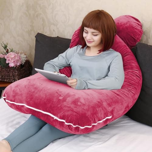 TaiBest U Shaped Full Body Pregnancy Pillow with Removable Cover for Maternity Women,Pregnancy Pillows for Sleeping,Support for Back, Legs, Belly,55 Inch Pregnancy Pillow for Women (Cotton, Red) — view 6