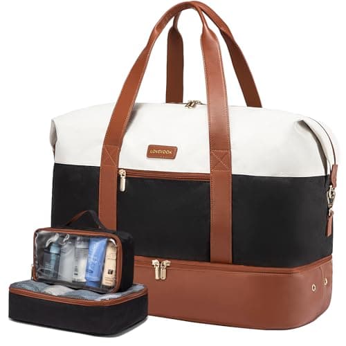LOVEVOOK Travel Bags for Women, Waterproof Overnight Weekend Hospital Holdall Duffle Bag with Shoes Compartment & Trolley Sleeve, Cabin Carry On Flight Bag