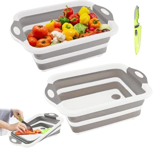 Collapsible Camping Cutting Board & Dish Basin, Multifunctional BBQ Prep Tub, Portable Camp Sink Washing Station Storage Basket
