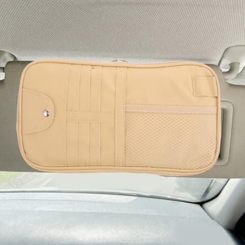 Toyvian Car Sun Visor Organizer Beige Sunglasses Holder PU Pouch — view 6