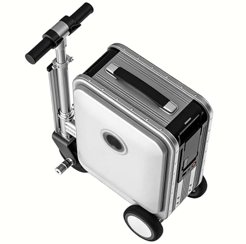 HNBYLMM Smart Electric Suitcase, 20 L Rideable Luggage with Telescopic Handle, Load 242 LBs, 3 Speed Adjustment, Mileage 8-10 KM, Removable Battery, Suitcases Wheels for Business, Travel Silver-A