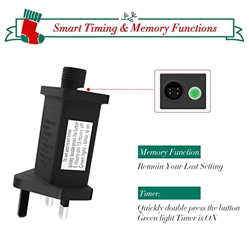 31V Transformer Plug for Christmas Lights, Gcstnn 6W LED Replacement Adapter with Timer,Memory,8 Modes,IP44 Waterproof Power Supply Controller for Christmas Tree Lights,Icicle Fairy Lights,Net Lights — view 6