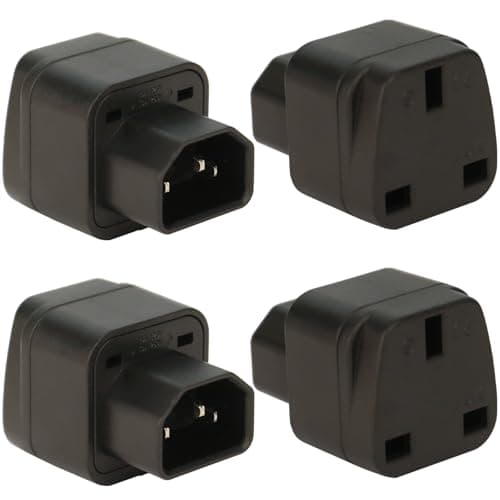 Wirafix C14 to UK Outlet Socket, 4 Pack, IEC 60320 Plug, IEC 320 C14 Male to UK, UK Adapter Plug, C13 Socket Conversion Adapter, Black