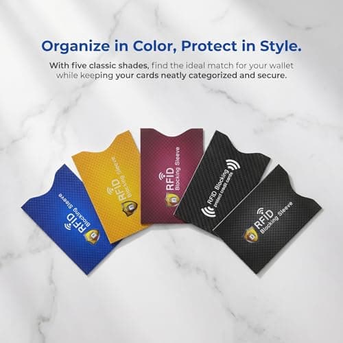 RFID Blocking Sleeves, [5 Pack 5 Color] [TÜV Certification] Anti-Theft Credit Card Protector RFID & NFC Contactless Card Security Holders Prevent Identity Theft for Credit, Debit Cards, Passport — view 5