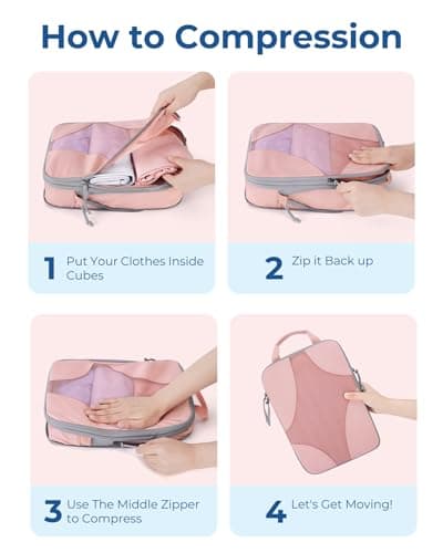 BAGSMART Compression Packing Cubes Set for Travel, 6 Set Packing Cubes Clothes Storage Bags for Carry On Suitcase, Lightweight Travel Essentials (6-Pack (1L+2M+2S+1Shoe Bag), Pink — view 4