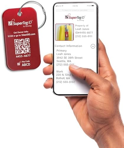 Dynotag® Sentry Series Solid Metal Web Enabled Smart Luggage ID Tag + Steel Loop, w. DynoIQ™ & Lifetime Recovery Service (Ruby Red, Anodized Aluminum) — view 2