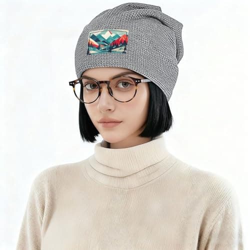 CADREWY Travel Mountain Scenery Print Waffle Pullover Hat Warm Winter Headwear Lightweight Cozy Cap Outdoor Skiing Travel, Light Grey, One size — view 3
