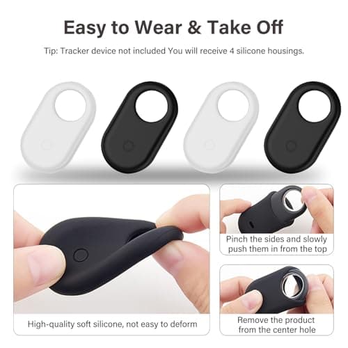 Samsung Smart Tag 2 Case with Silver Keychain, 4PCS Silicone Case for Keys, Pets, Luggage (2PCS White, 2PCS Black) — view 4
