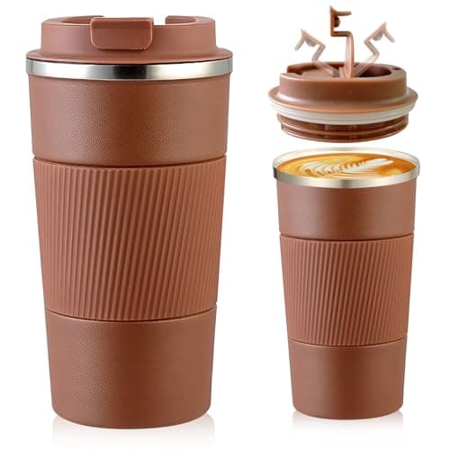 Senshuomy Travel Mug, Insulated Coffee Cup with Leakproof Lid(Brown/510ml)