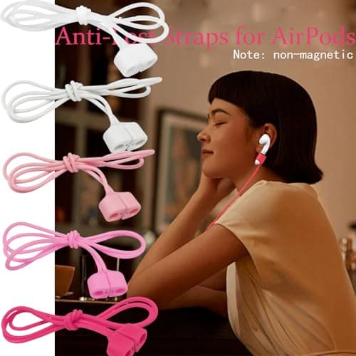 Leeneen 5 Pack Wireless Headphones Anti-Lost Rope,Soft Silicone Anti-Lost Airpod Neck Strap Lanyard for Airpods pro12345,for Running,Fitness,Dancing (pink white) — view 2
