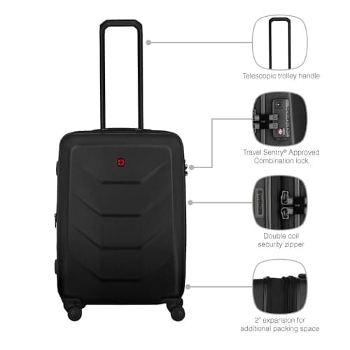 Wenger Prymo Medium hardside case with 4 Wheels, mid-Sized, 59 (67) L, Hardshell, Security Lock, for Men and Women, Travel or Vacation, Black, 612537 — view 5