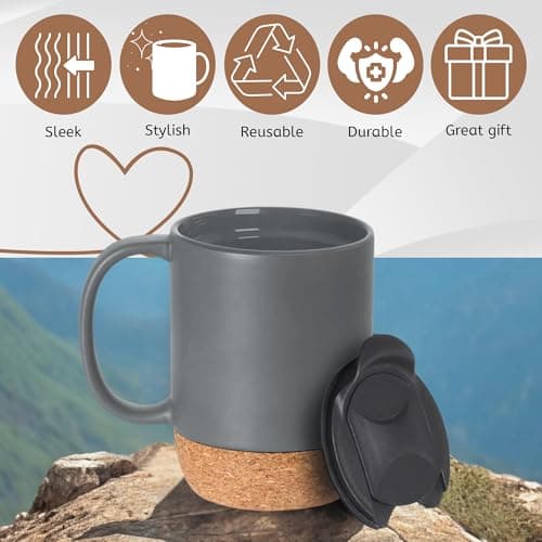 Ceramic Travel Mug with Handle, Lockable Lid, Heat Proof Base - Dark Grey — view 3