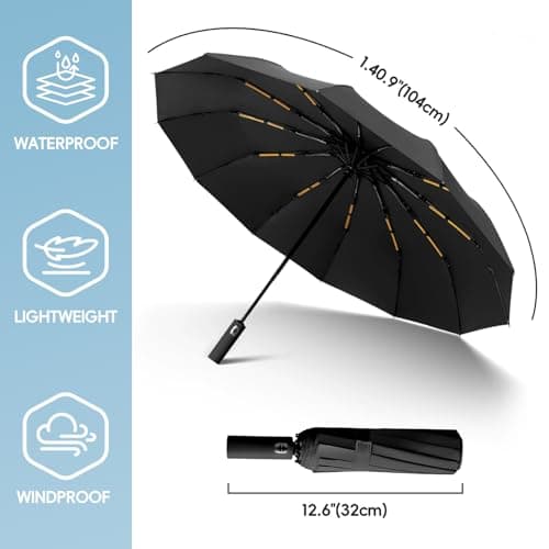 Umbrella Windproof Strong , Large Black Compact Umbrella for Men and Women — view 4